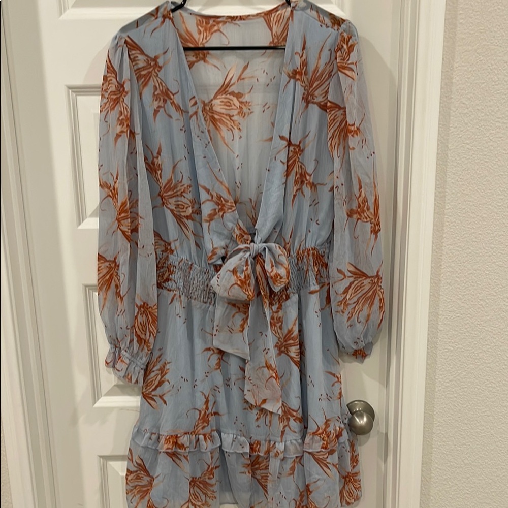 Floral Long Sleeve Dress - Blue and Brown